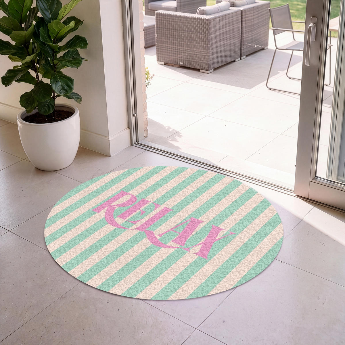 FUSSMATTE Rosa – Grün – Streifen – Entspannung 120x120 cm - Mintgrün, Kunststoff (120/0.4cm) - MuchoWow