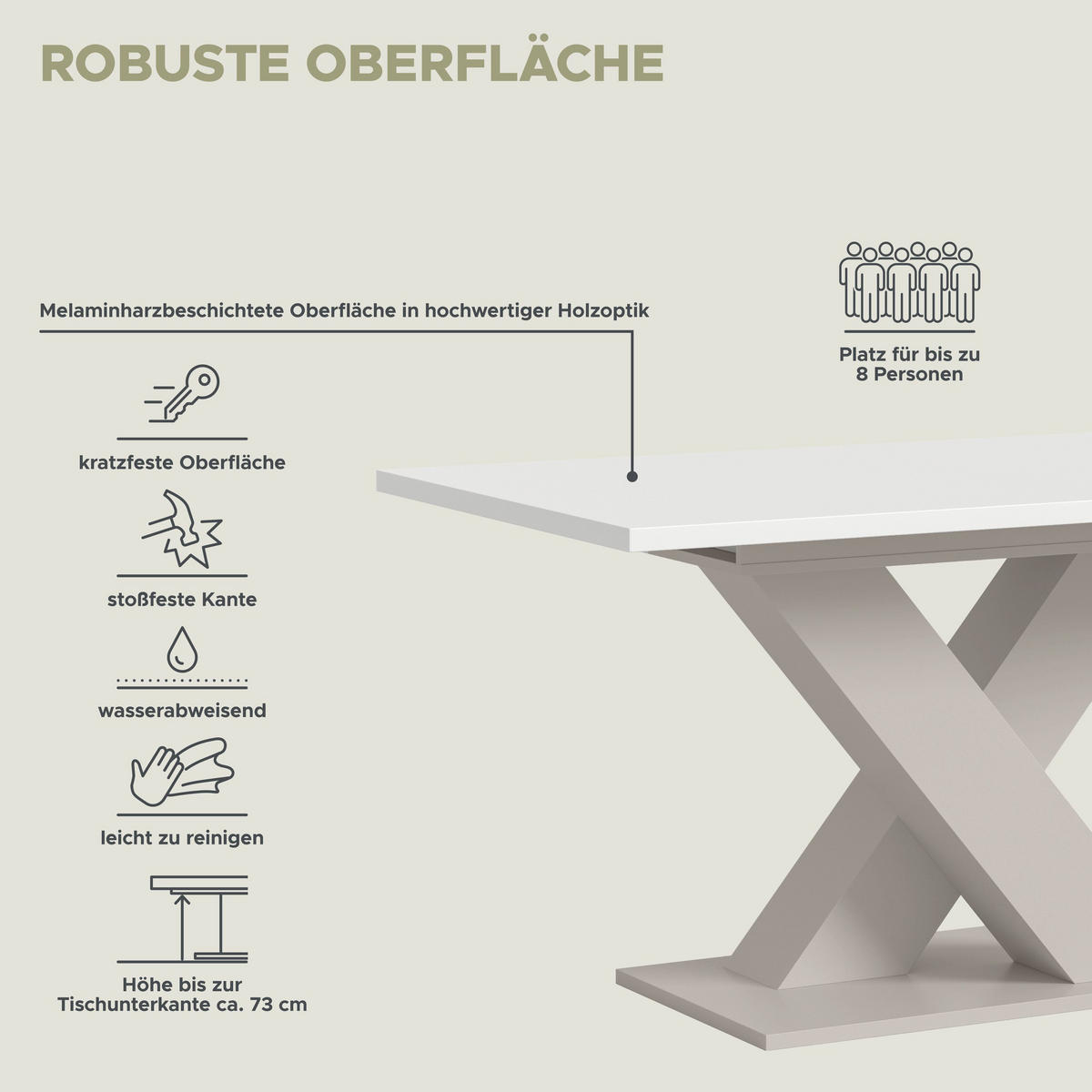 ESSTISCH MOTION (B/H/T: ca. 150/76/90 cm) in Kaschmir/weiß - Kaschmir, Holzwerkstoff (90/150/76cm)