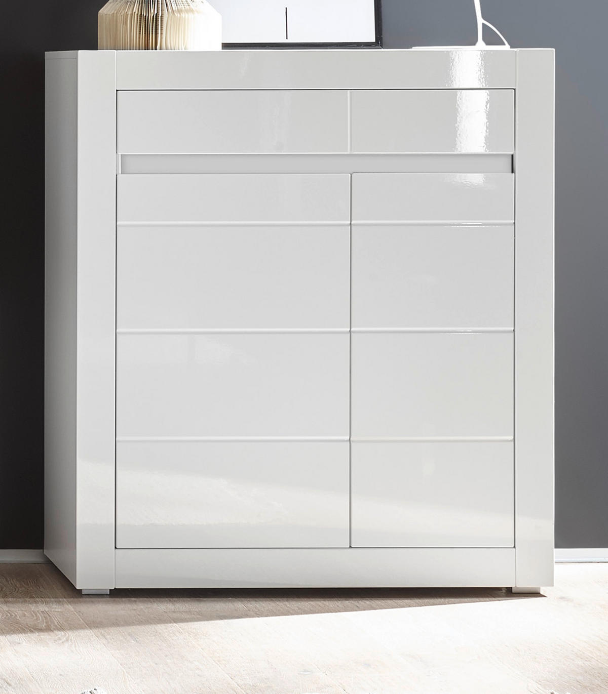 KOMMODE Hochglanz weiß, Highboard 100 x 112 cm mit Soft-Close - Weiß Hochglanz/Weiß, Holzwerkstoff/Kunststoff (100/112/35cm) - Furn.Design