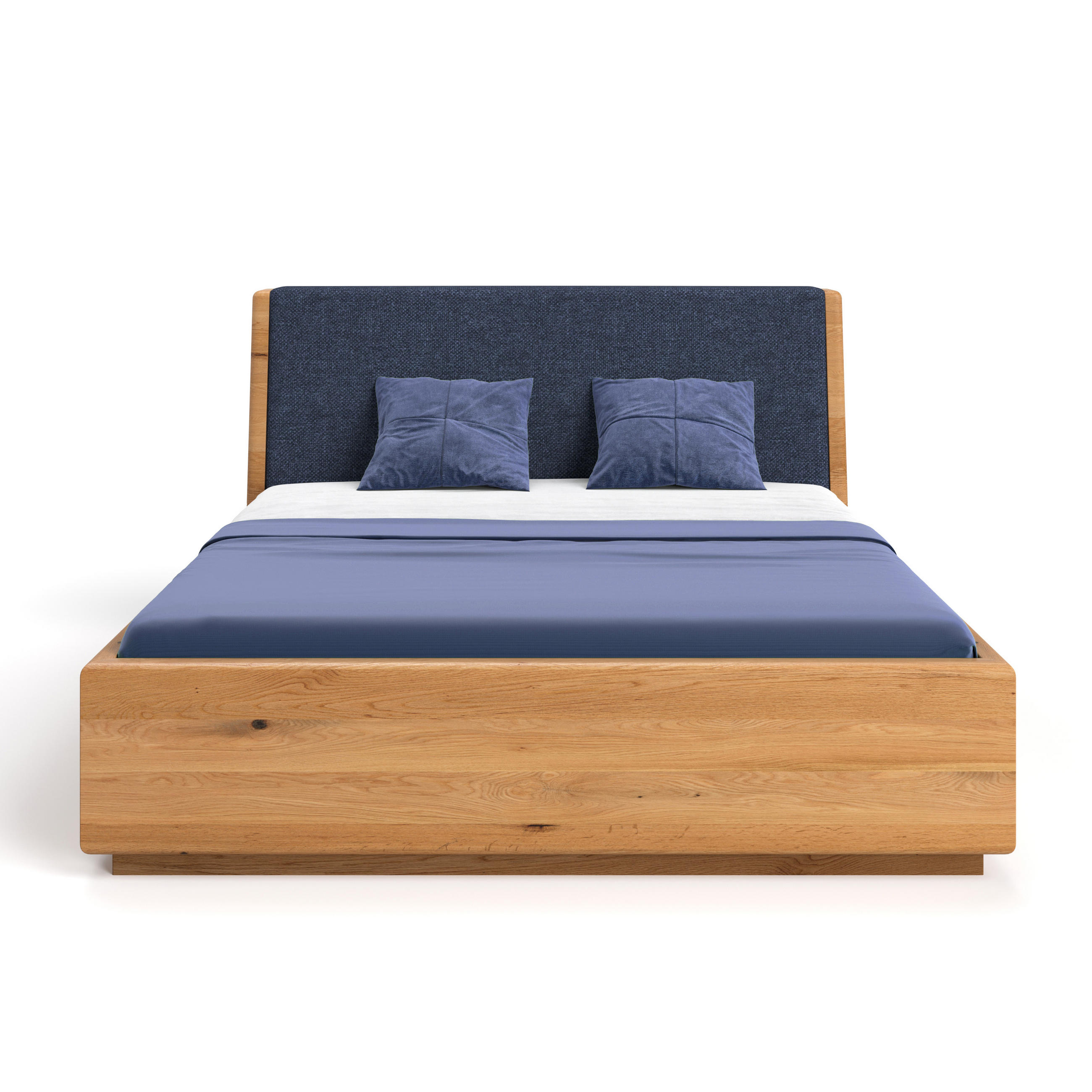 MASSIVHOLZBETT Aura Tilt aus Eiche mit Bettkasten 180x220 cm, Storm 77 (Blau) - Eichefarben/Braun, Holz (180/220cm) - Danzz