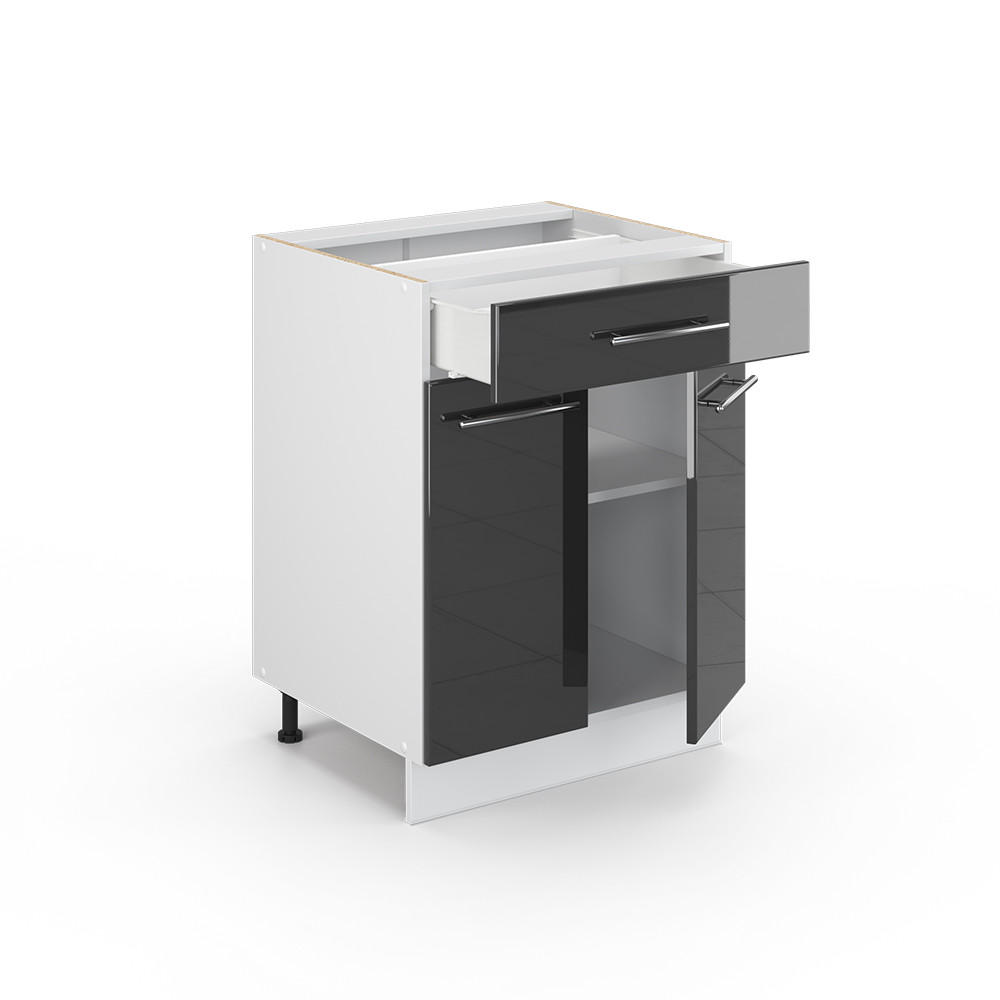 KÜCHENUNTERSCHRANK Fame-Line Anthrazit Hochglanz 60 cm mit Schublade ohne AP - Anthrazit/Weiß, Holzwerkstoff (60/82/51.6cm) - Vicco