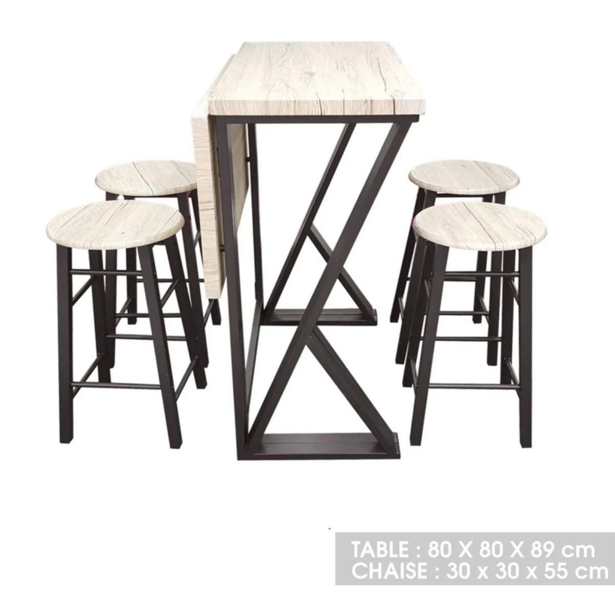 HOCHKLAPPBARER hoher Tisch + 4 Hocker - DOCK - 80/80/89 cm - Apfelbaumfarben, Holzwerkstoff (80/89/80cm) - Calicosy