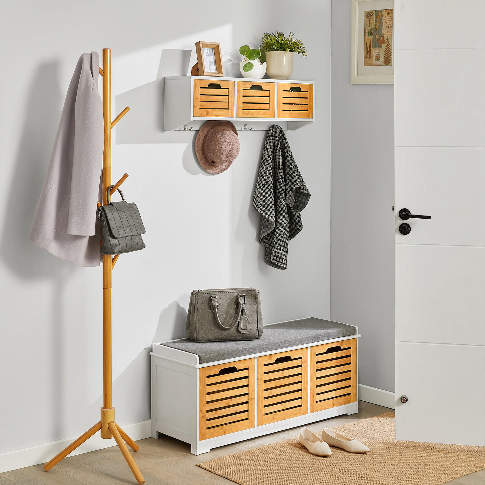 WANDGARDEROBE Weiß-Natur - Weiß/Naturfarben, Holzwerkstoff (80/25/20cm) - SoBuy