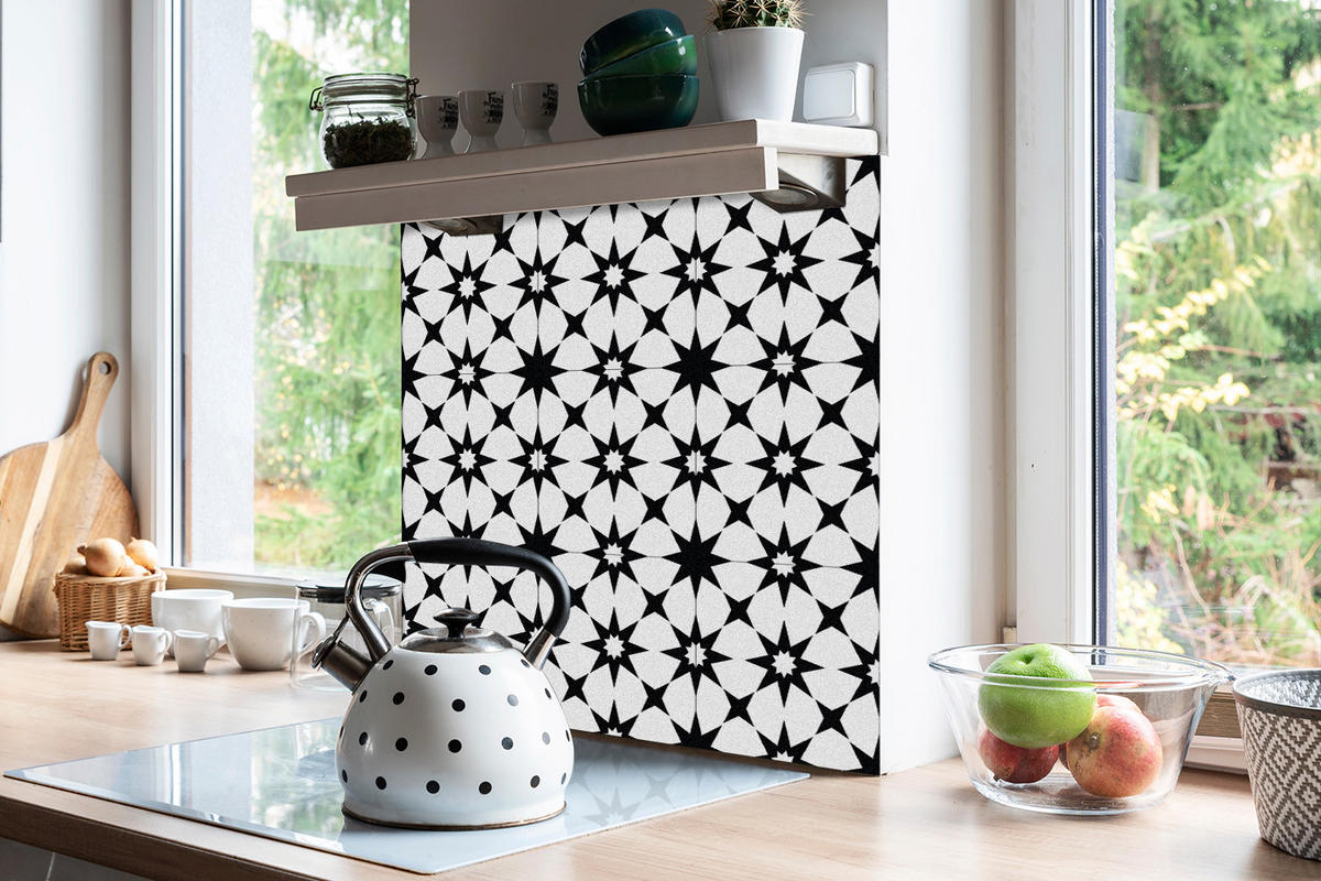 FLIESENAUFKLEBER 9 Stück 30x30 cm selbstklebend Sterne-Geometrie - Schwarz, Textil (30/1.6/30cm) - TULUP