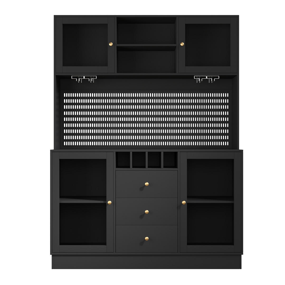 BUFFET 140/40/185,7 cm schwarz aus MDF und Glas mit LED-Beleuchtung - Schwarz, Holzwerkstoff (140/185.7/40cm) - OKWISH