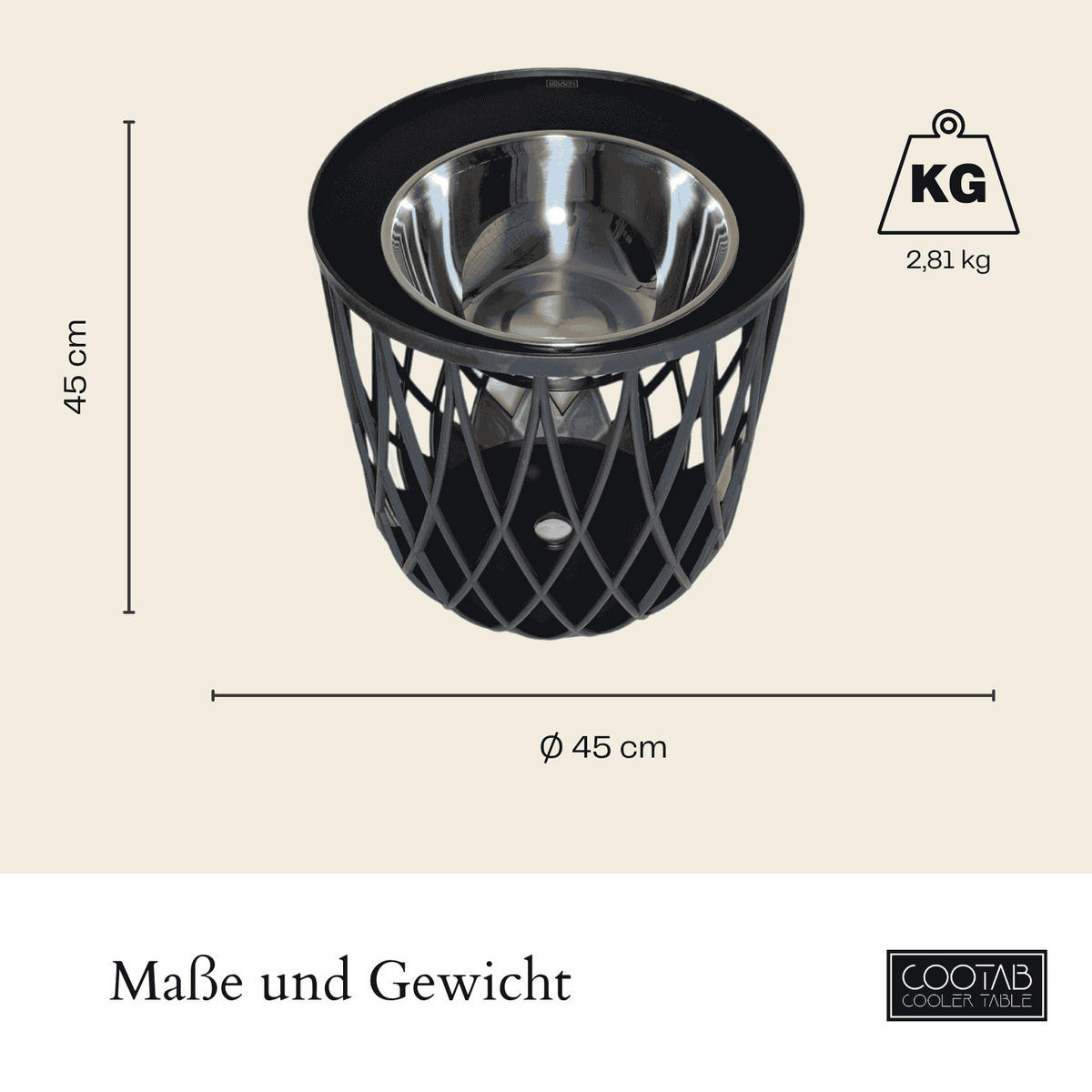 BEISTELLTISCH MIT EDELSTAHL-BIERKÜHLER Dubai schwarz 45 cm - Schwarz, Kunststoff (45/45/45cm) - COOTAB Cooler Table