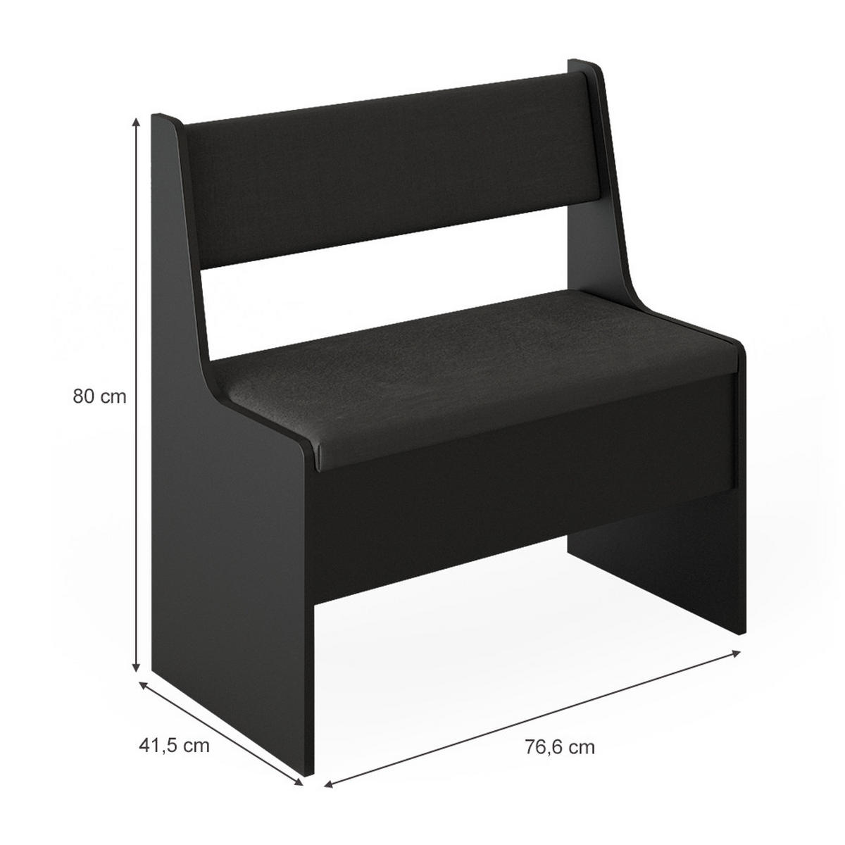 ESSZIMMER-BANK Roman Schwarz 76.6 x 41.5 cm - Schwarz, Holzwerkstoff (41.5/80/76.6cm) - Vicco