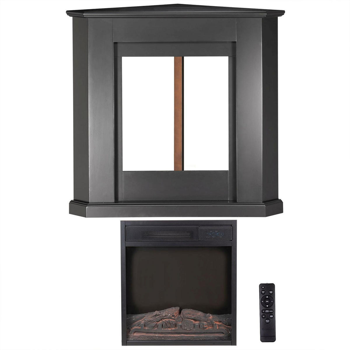 ELEKTROKAMIN 2000W dreieckig schwarz mit Flammeneffekt - Schwarz, Holz (96/93/57cm) - Juskys