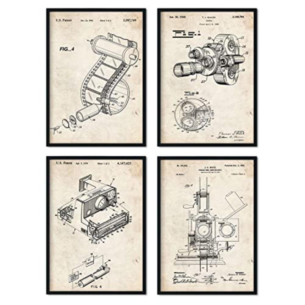 POSTER Set mit 4 Musikinstrument Patent A4 Schwarzer Rahmen - Schwarz, Papier (29.7/3cm) - Nacnic