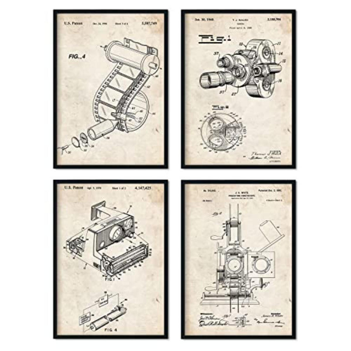 POSTER Set mit 4 Musikinstrument Patent A4 Schwarzer Rahmen - Schwarz, Papier (29.7/3cm) - Nacnic