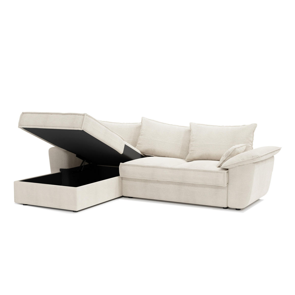ECKSOFA LINKS Gerippter Samt Creme 257cm - Creme, Textil (168/257cm) - Sia Home