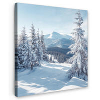 LEINWANDBILD Winterlandschaft - Natur - Berge - Bäume - Schnee 50x50 cm - Hellblau, Textil (50/50cm) - MuchoWow