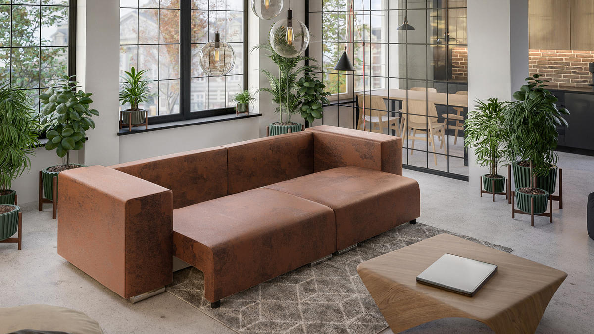 BIGSOFA Rico Braun Microfaser Vintageoptik - Schwarz/Braun, Kunststoff/Textil (290/80/110cm) - S-Style Möbel