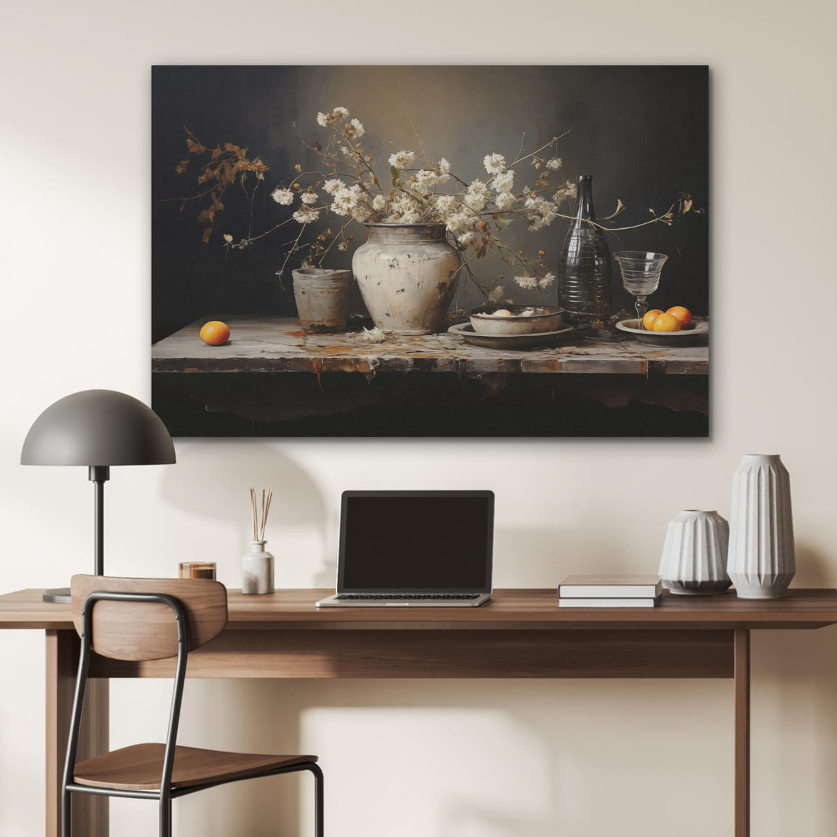 AKUSTIKPANEEL Stilleben - Blumen - Blumenstrauß - Vase - Wein 100x70 cm - Schwarz, Textil (100/0.9/70cm) - MuchoWow