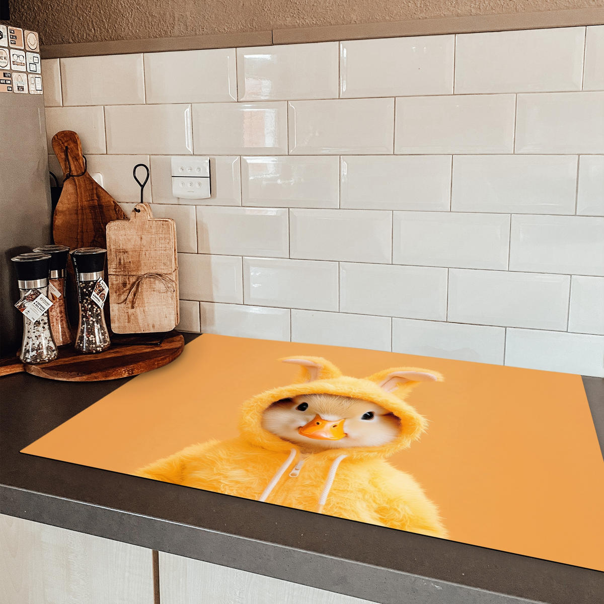 HERDABDECKPLATTE Osterhase - Kostüm - Ente Induktionsmatte 81x52 cm - Gelb, Kunststoff (81/52/0.2cm) - MuchoWow