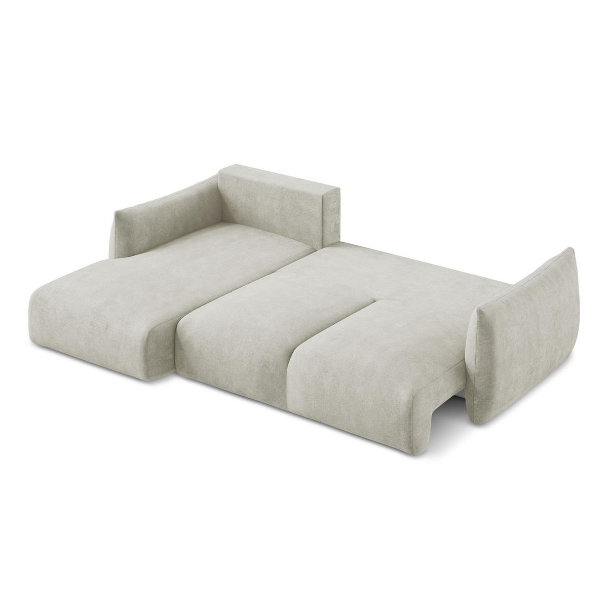 ECKSOFA mit Schlaffunktion links Chenille Stoff Creme - Perlmutt/Schwarz, Holzwerkstoff/Kunststoff (242/162cm) - LaMiaSofa