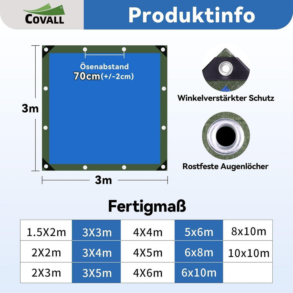 ABDECKPLANE 3 x 3 m Grün/Blau 75 g/m² - Multicolor, Kunststoff (30/25/4cm)