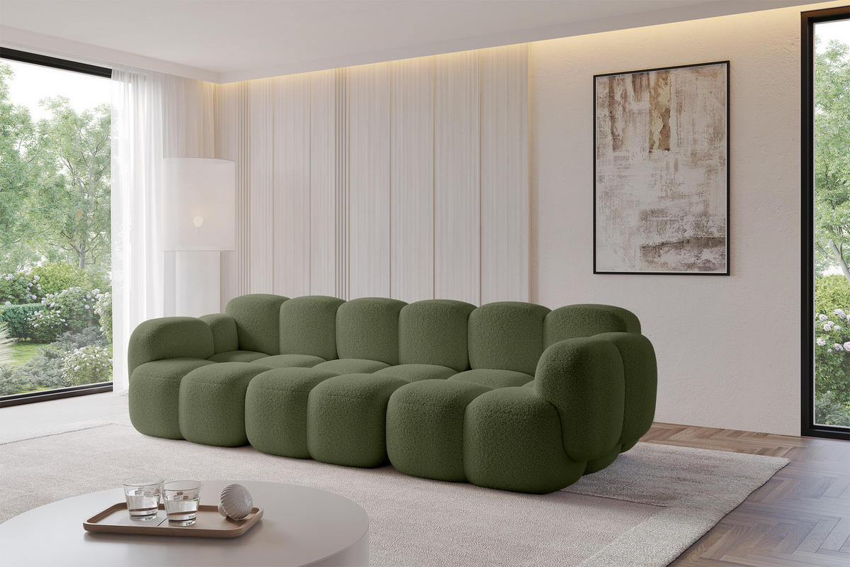 3-SITZER modulares Sofa Miko-S2 300x118x75 cm Grün Bouclé - Smaragdgrün/Schwarz, Holzwerkstoff/Kunststoff (300/75/118cm) - ALTDECOR