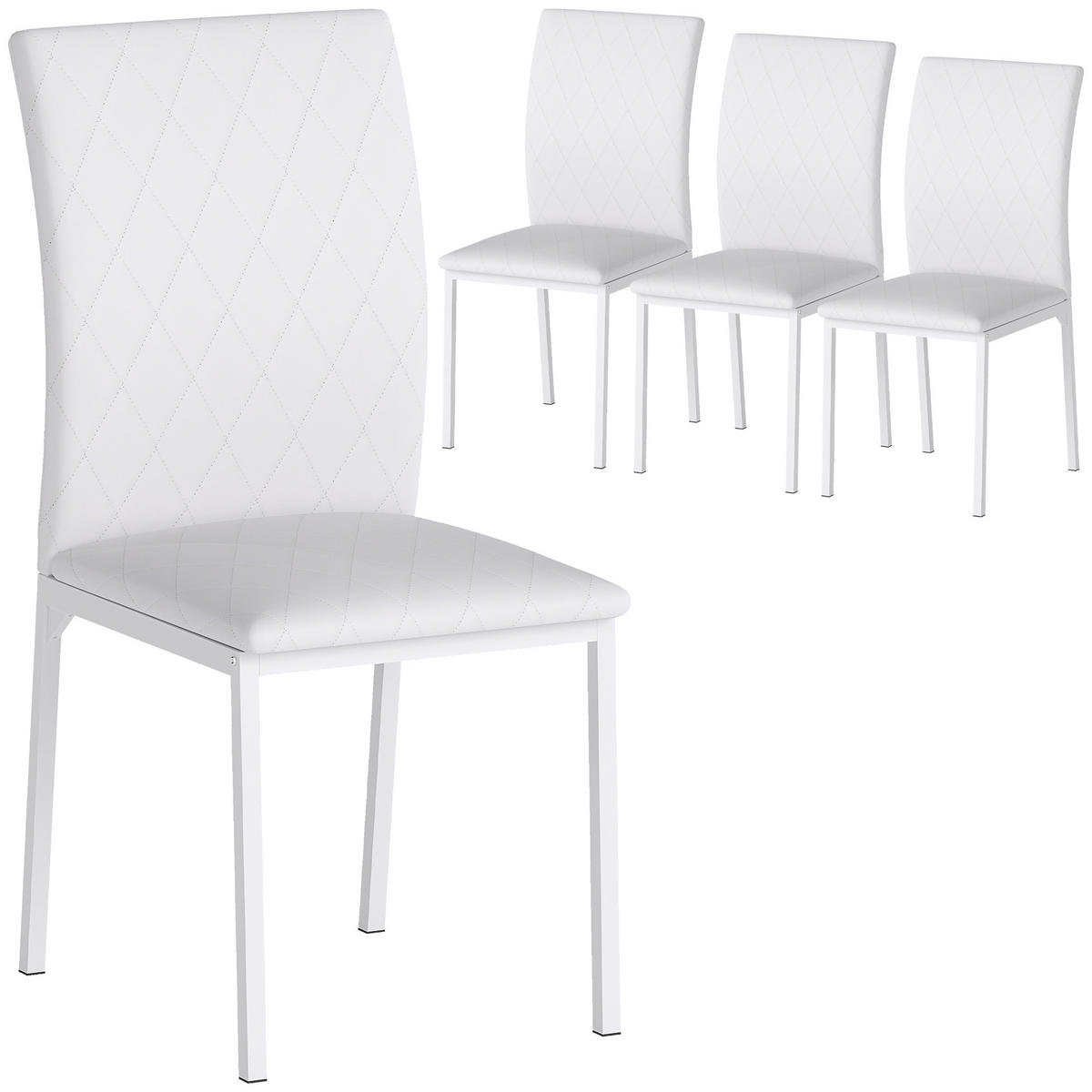 ESSZIMMERSTÜHLE 4er-Set DE-13293 Rhombus-Steppung & Metallbeine Weiß - Weiß, Metall (41/91/50cm) - ComfortXL