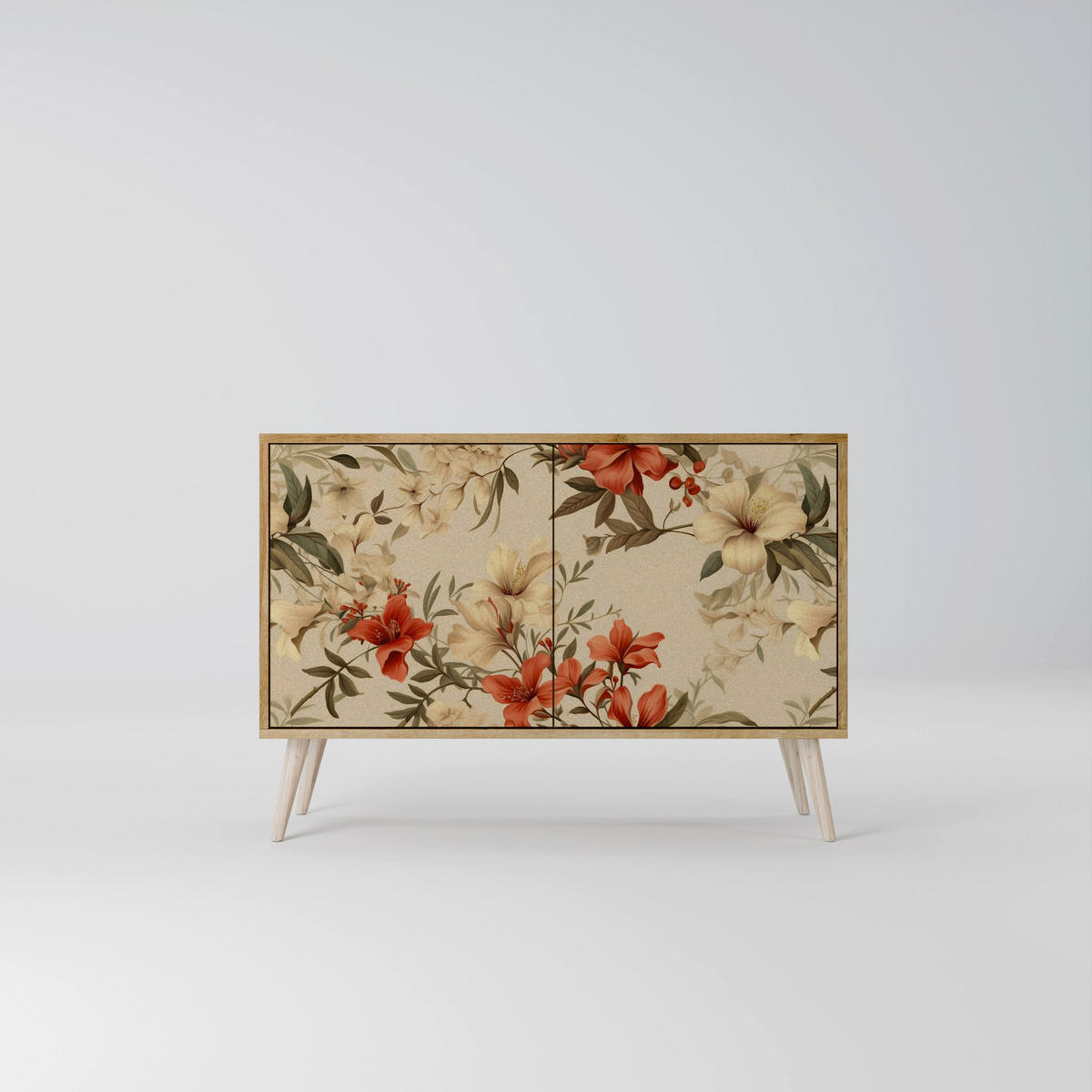 SIDEBOARD BLOOMING HARMONY, Eicheneffekt, 111x42x77,5 cm, 2 Türen - Eichefarben/Buchefarben, Holzwerkstoff/Buchenholz (111/77.5/42cm) - SpaceRebels