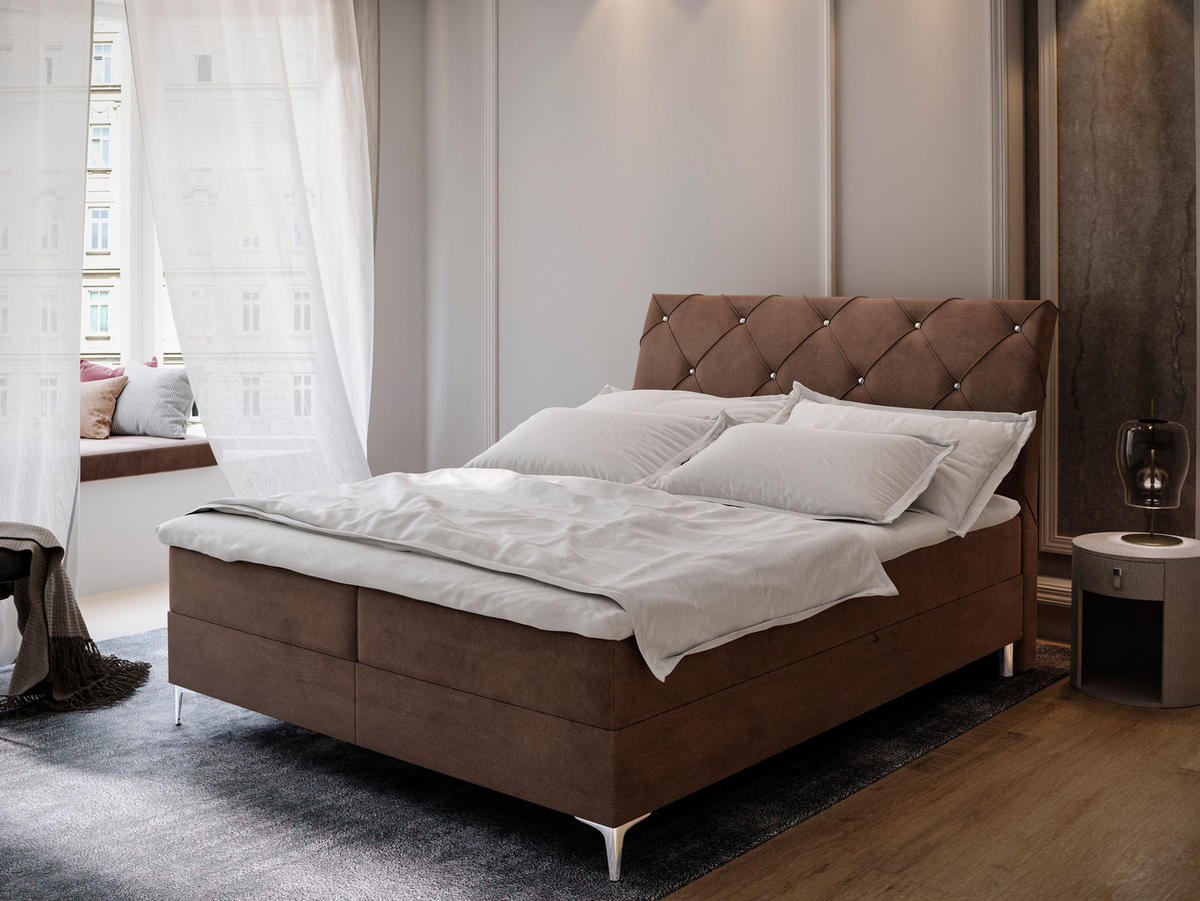 BOXBETT MACON 180x200 cm mit Matratze und Topper - Braun - Braun, Holz (180/200cm) - MASSENO