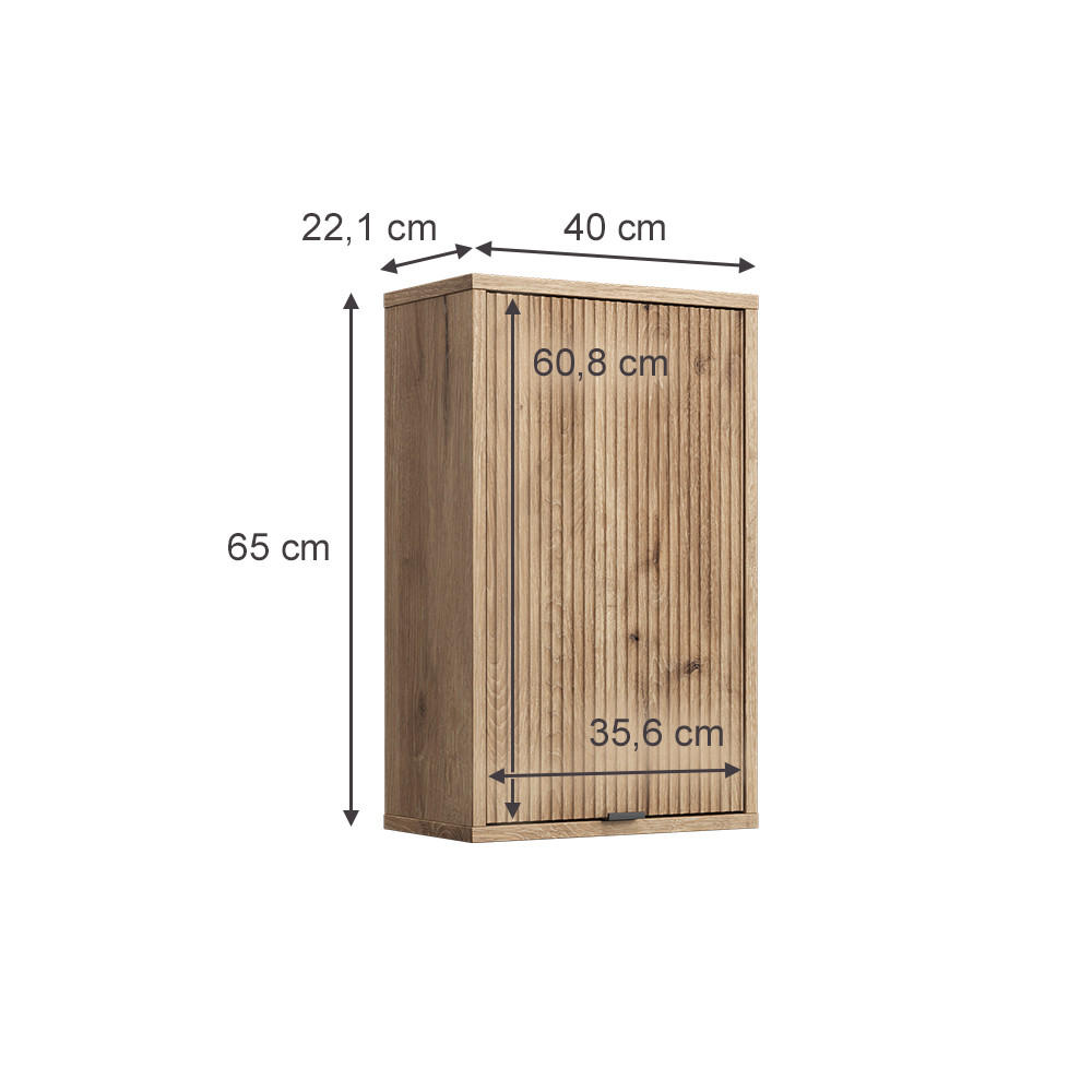 Thumbnail - Vicco Badezimmer, Eiche, Sonoma Eiche, Holzwerkstoff, 3 Fächer, Rechteckig, 40x65x22.1 cm, Badezimmer, Badezimmerschränk...