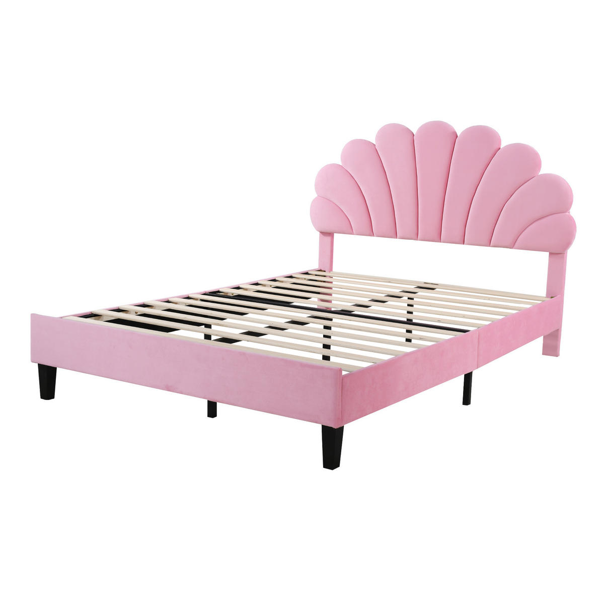 BETT mit Blumenkopfteil und Lattenrost 140x200 cm Samt Pink - Pink, Metall (140/200cm) - Beauniv