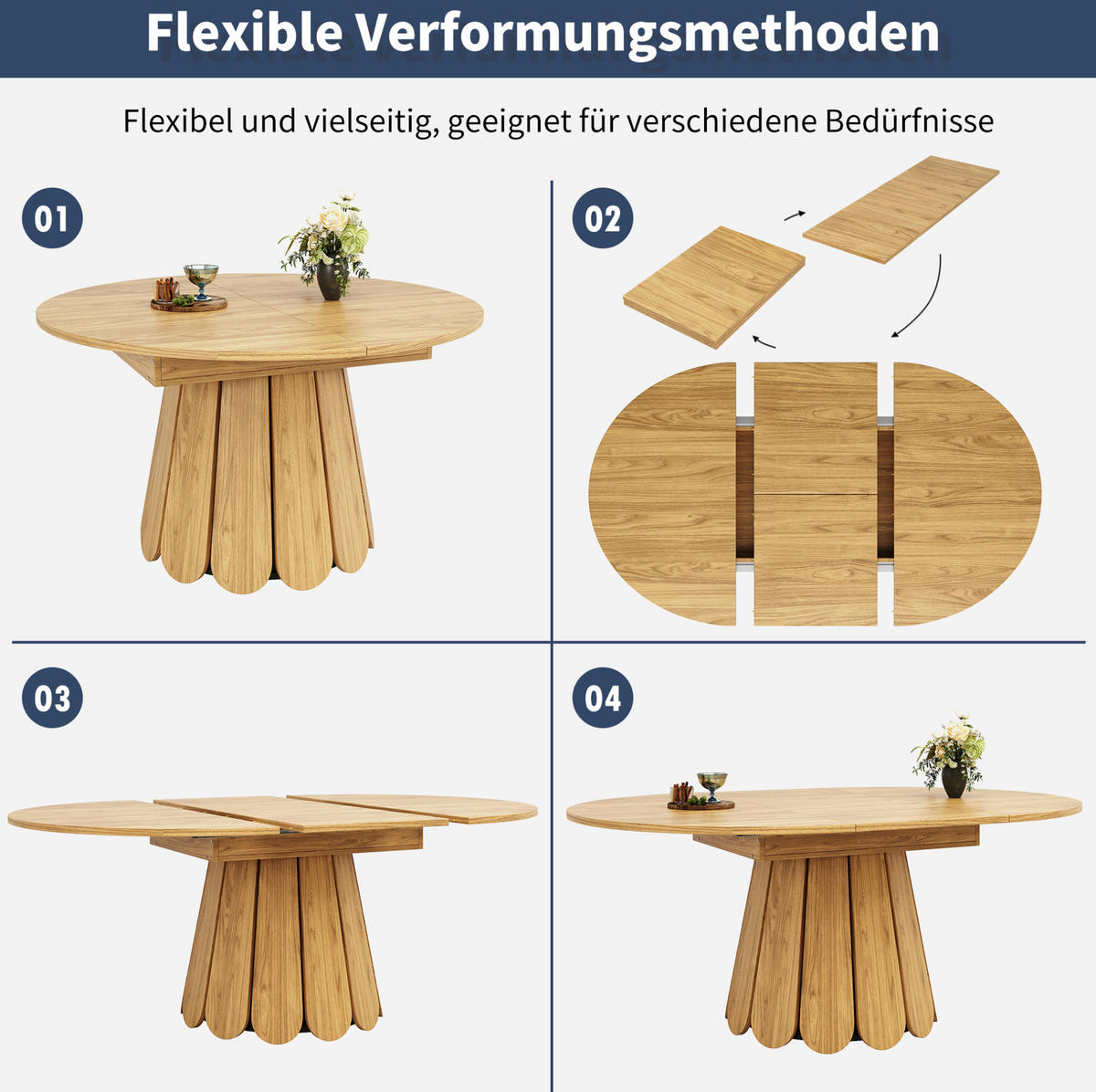 ESSTISCH aus MDF 118(158)x118x76,8 cm Naturfarben ausziehbar mit Holzoptik und runder Tischplatte - Naturfarben, Holzwerkstoff (158/118/76cm) - Modfu