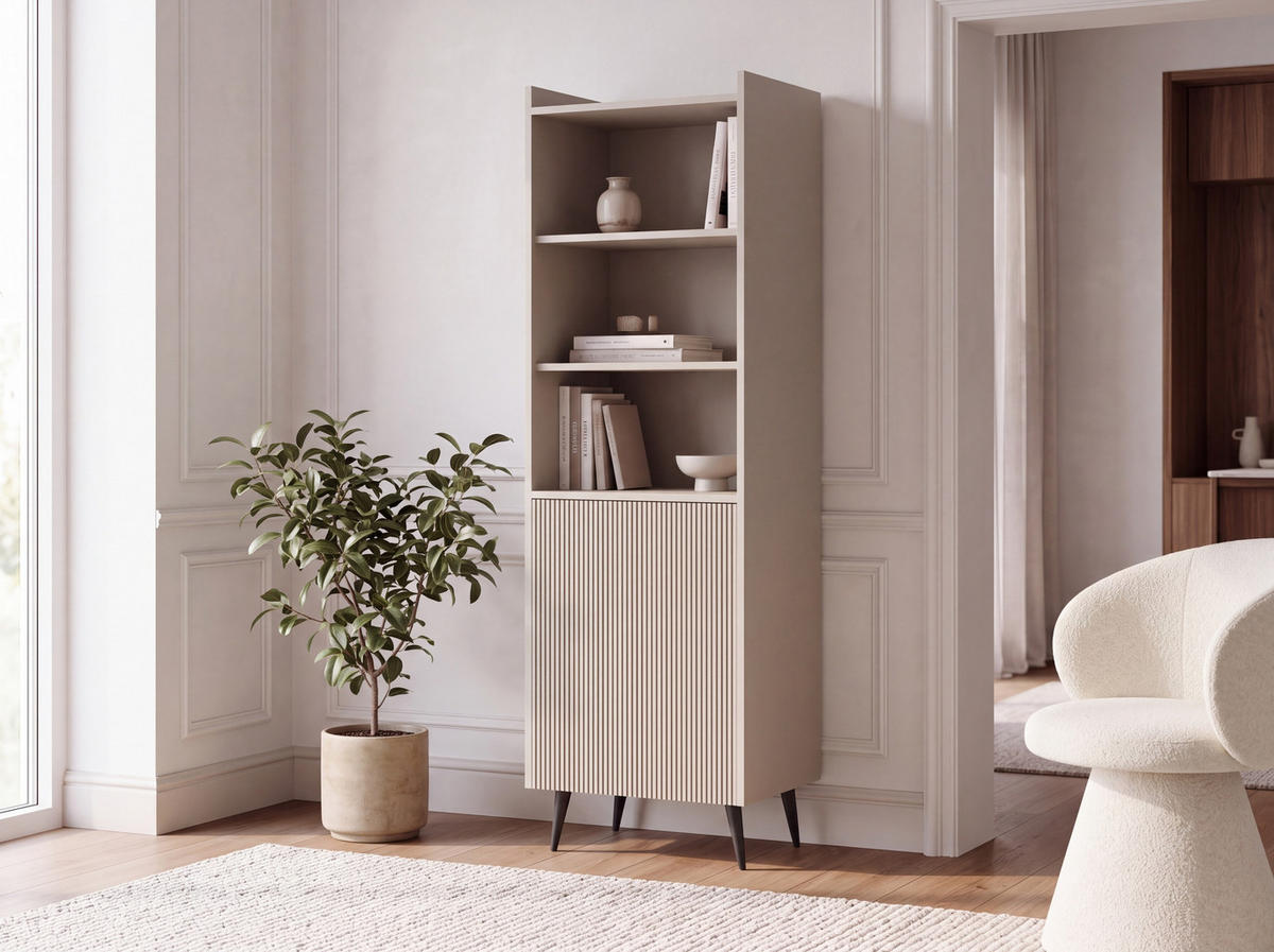 REGAL Arysa – Geriffelt, Hohe Metallfüße – Kaschmir 52/180/41 cm - Kaschmir/Beige, Holzwerkstoff/Metall (52/180/41cm) - WFL GROUP