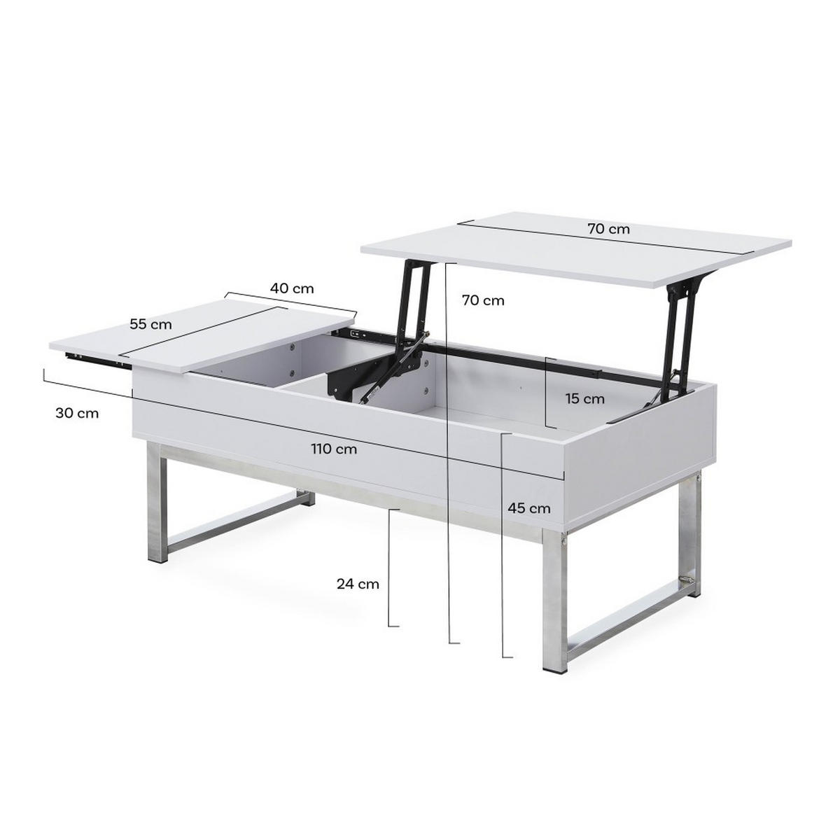 COUCHTISCH FLOWER/ 110x55cm - Weiß und verchromtes Metall - Weiß, Holzwerkstoff (100/64/63cm) - Weber Industries