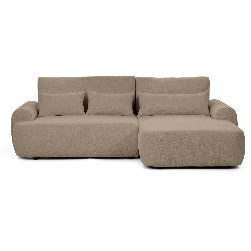 ECKSCHLAFSOFA Oliver im Bouclé-Gewebe, Hellbraun, rechts - Hellbraun/Schwarz, Textil (266/160cm) - Beautysofa