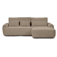 ECKSCHLAFSOFA Oliver im Bouclé-Gewebe, Hellbraun, rechts - Hellbraun/Schwarz, Textil (266/160cm) - Beautysofa
