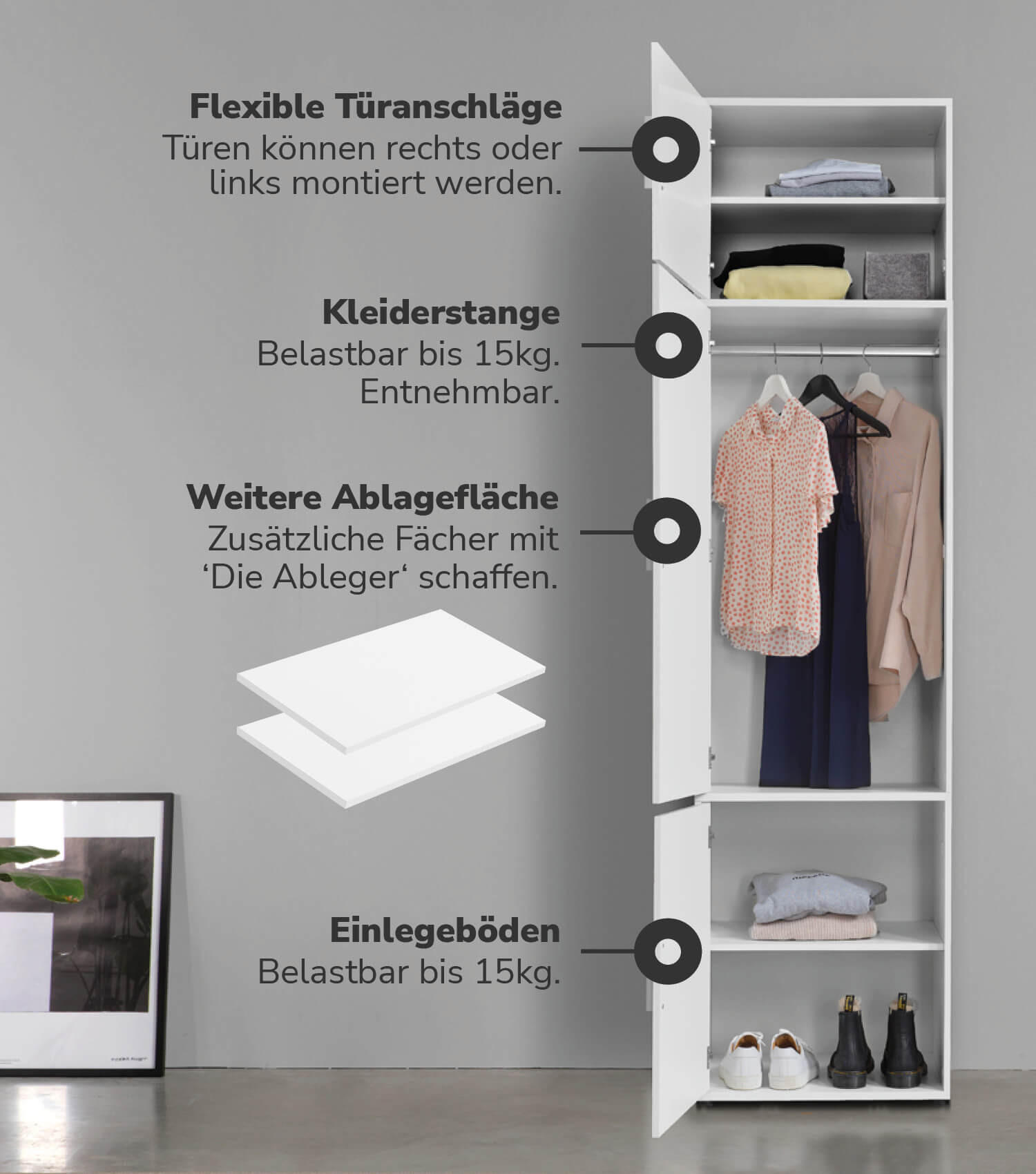 KLEIDERSCHRANK Der Grenzenlose - Weiß, Holzwerkstoff (60/234/58cm) - Mokebo