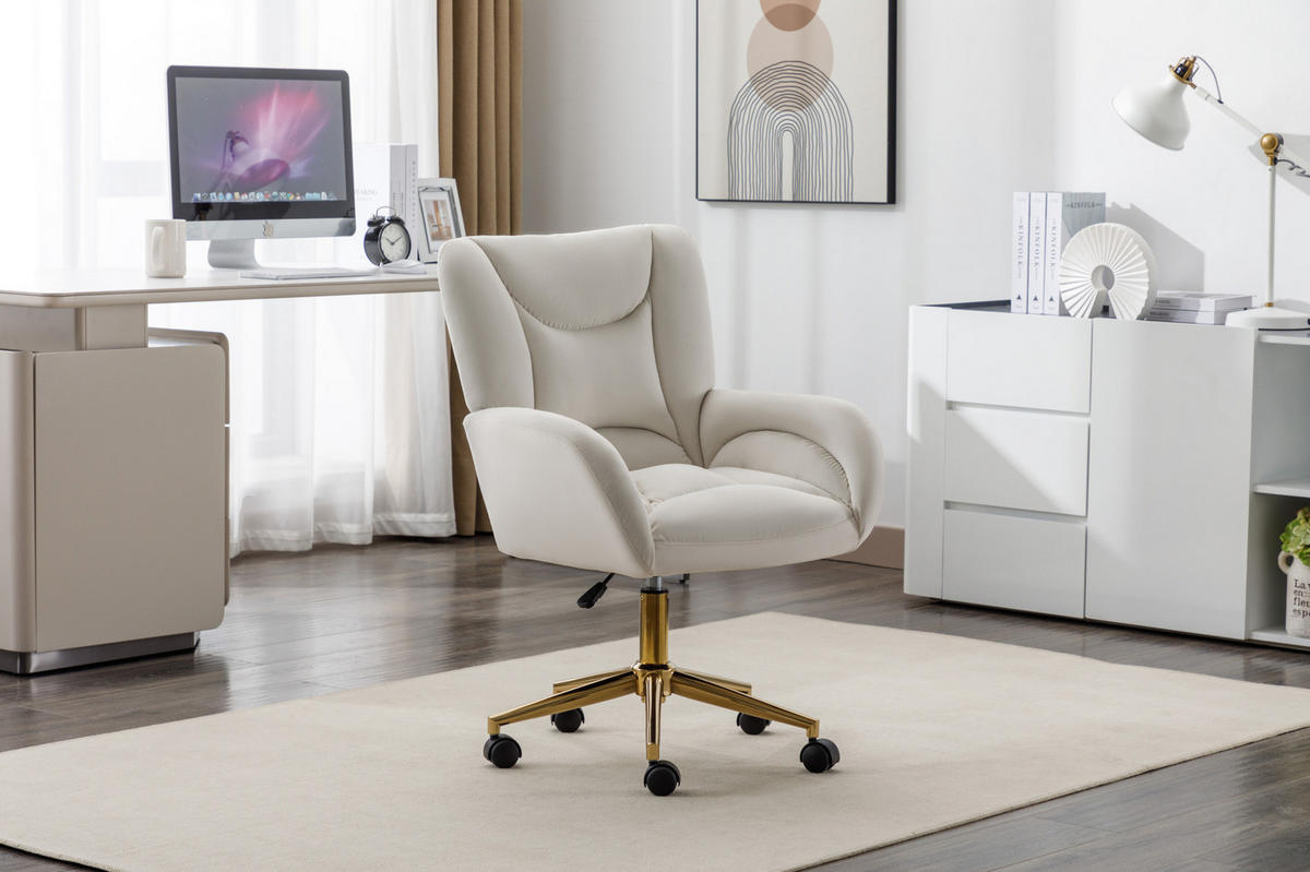 DREHSTUHL Samt mit höhenverstellbarem Sitz und Rollen 64/62/92.5 cm Beige - Beige, Textil (62/92.5/64cm) - Redom