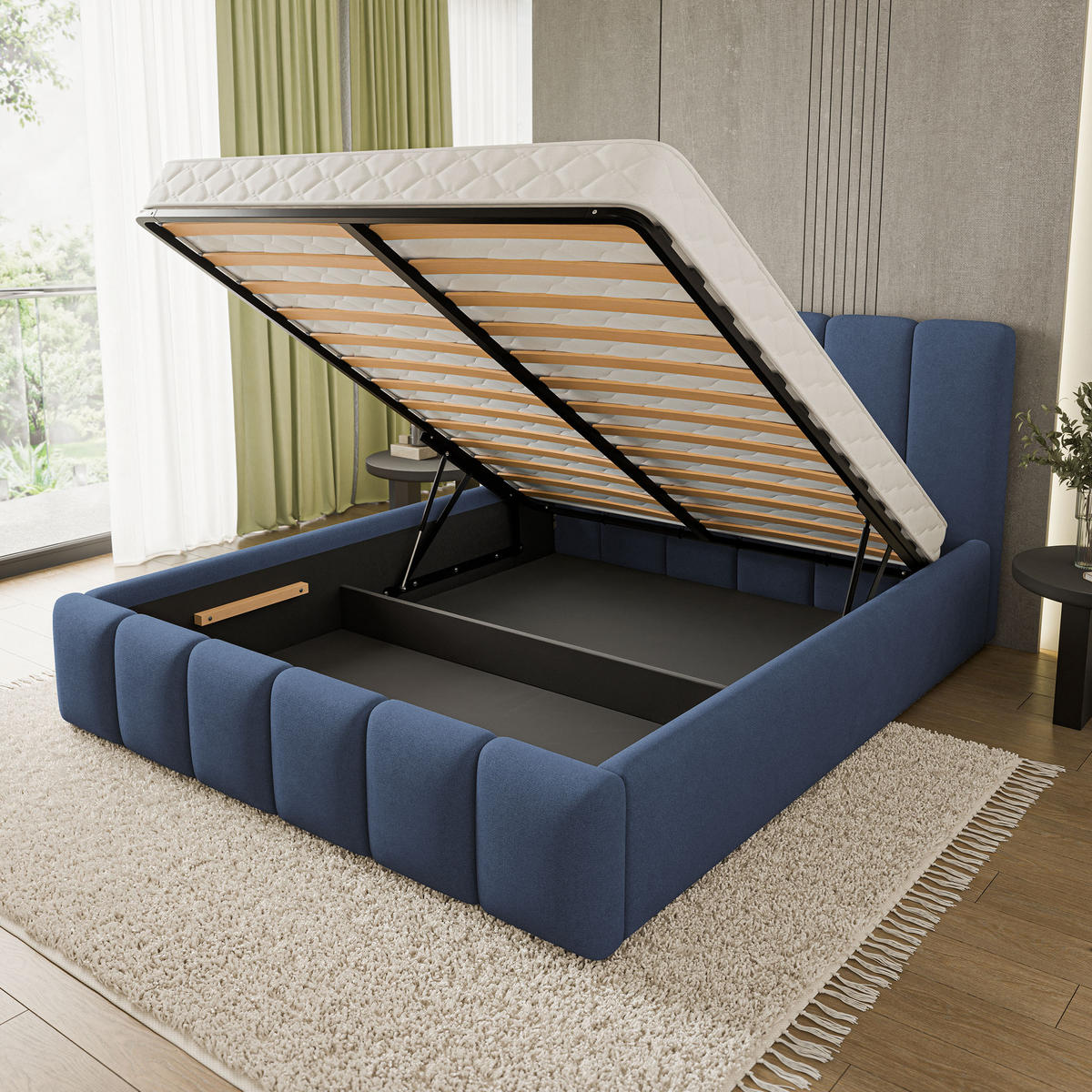 POLSTERBETT ATTORA SR 120x200 cm mit Bettkästen - Blau - Blau, Holz (120/200cm) - MASSENO