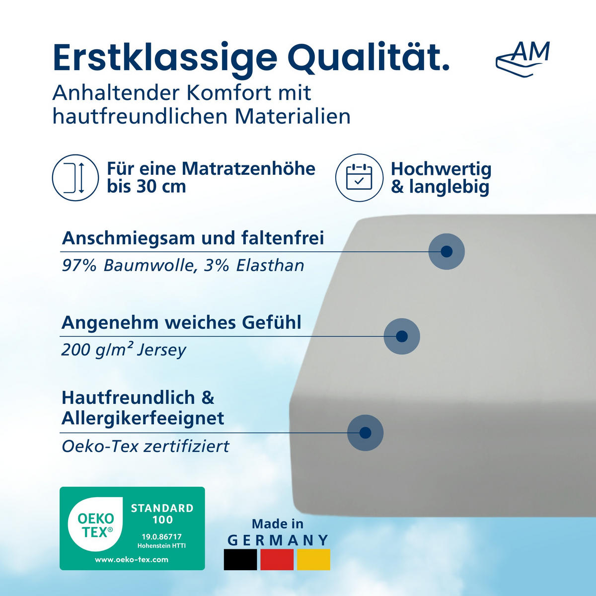 SPANNBETTLAKEN 200/220/25 cm Hellgrau - Hellgrau, Textil (200/220cm) - AM Qualitätsmatratzen