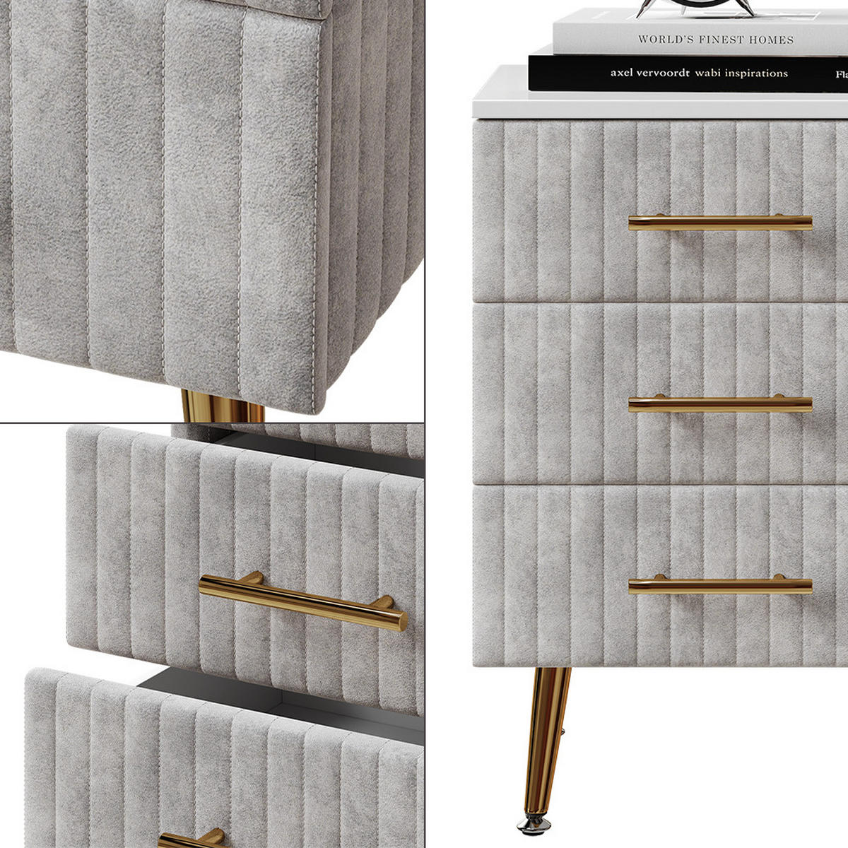 NACHTTISCH Velia Grau 41 x 62 cm mit 3 Schubladen - Grau, Holzwerkstoff (41/62/40.5cm) - Vicco