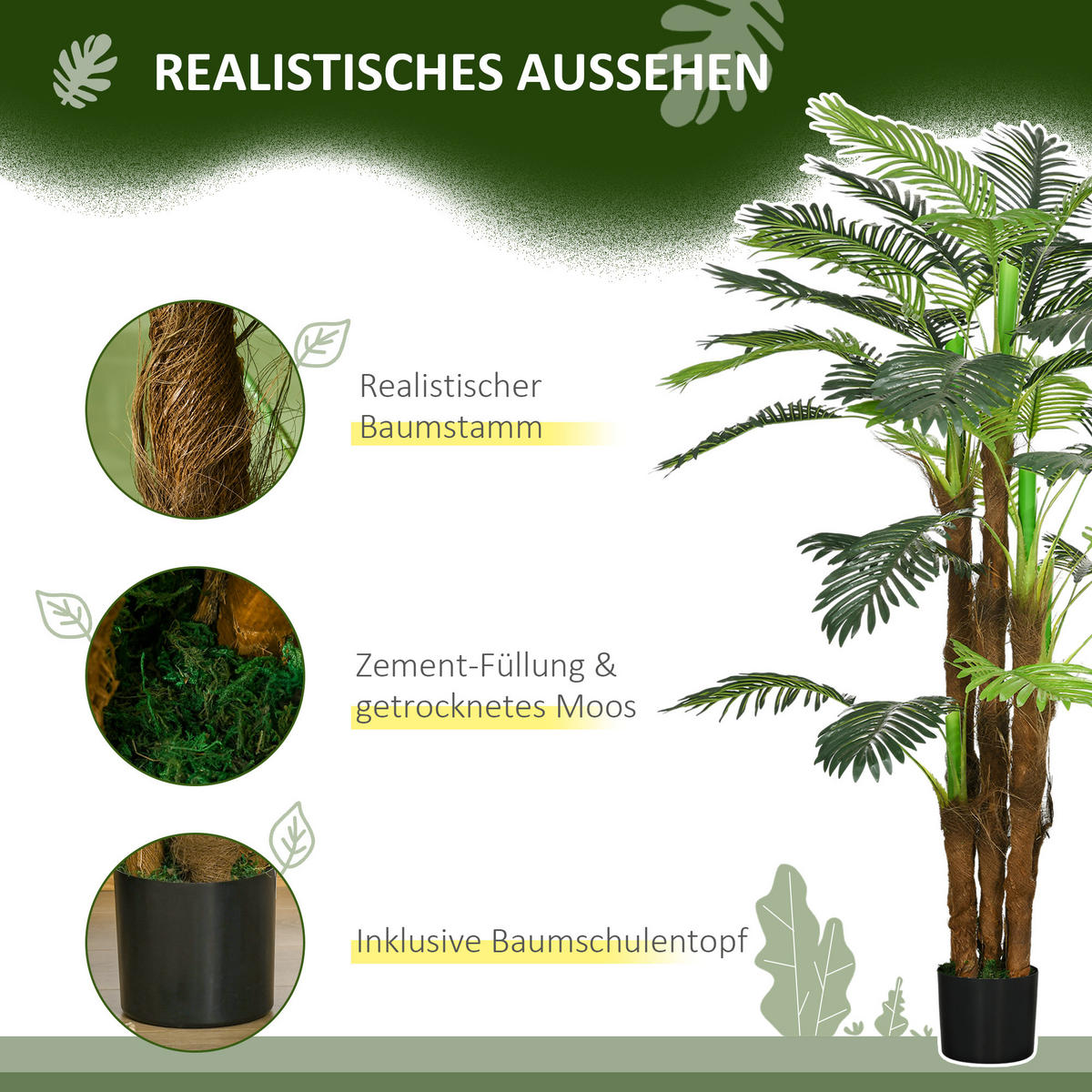 KÜNSTLICHE PFLANZEN mit 36 Zweige, 160 cm, Grün - Grün, Kunststoff (160cm) - HOMCOM
