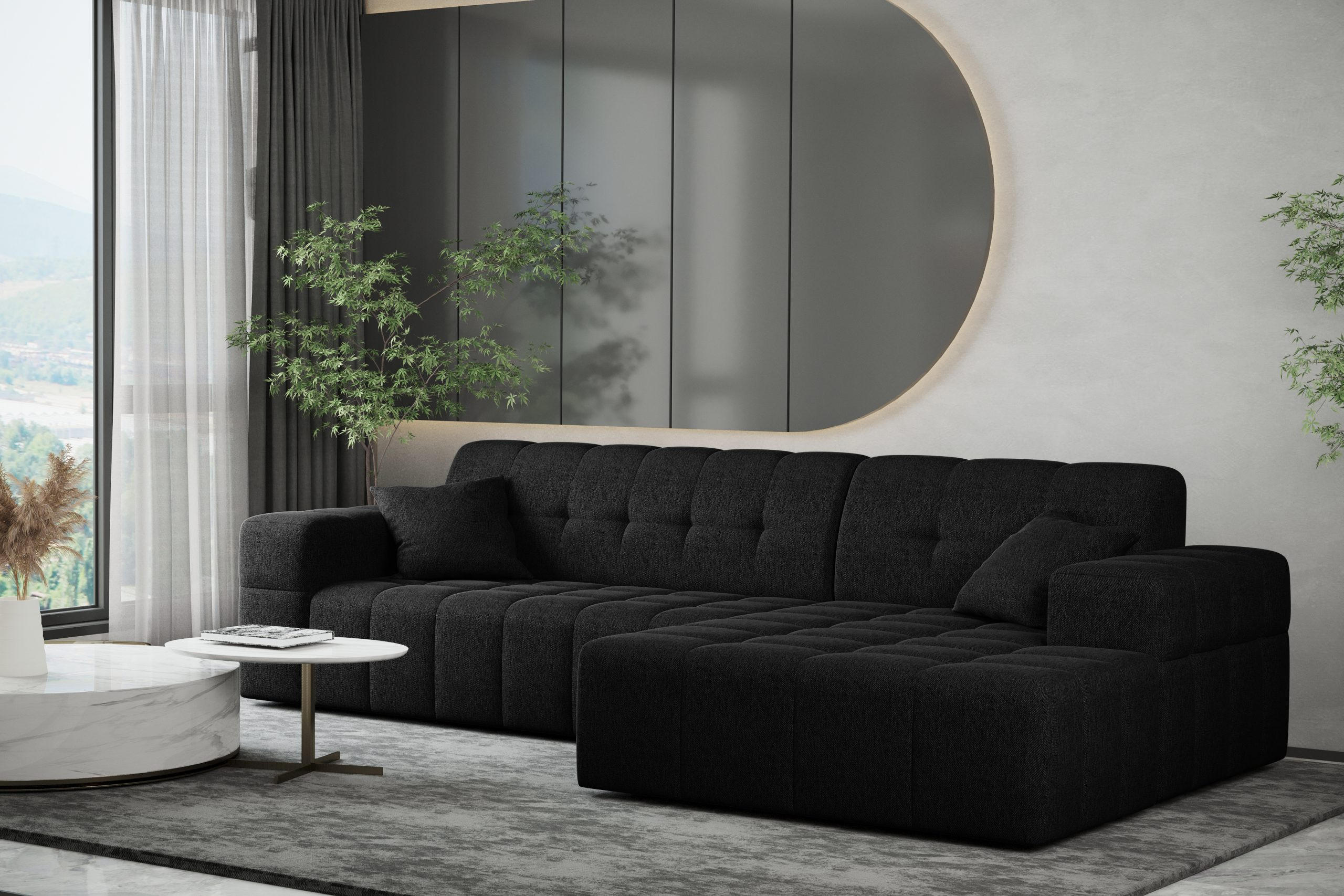 ECKSOFA L-Form NIMES Stoff Verita Schwarz Rechts - Schwarz, Holz (256/168cm) - Kaiser Möbel