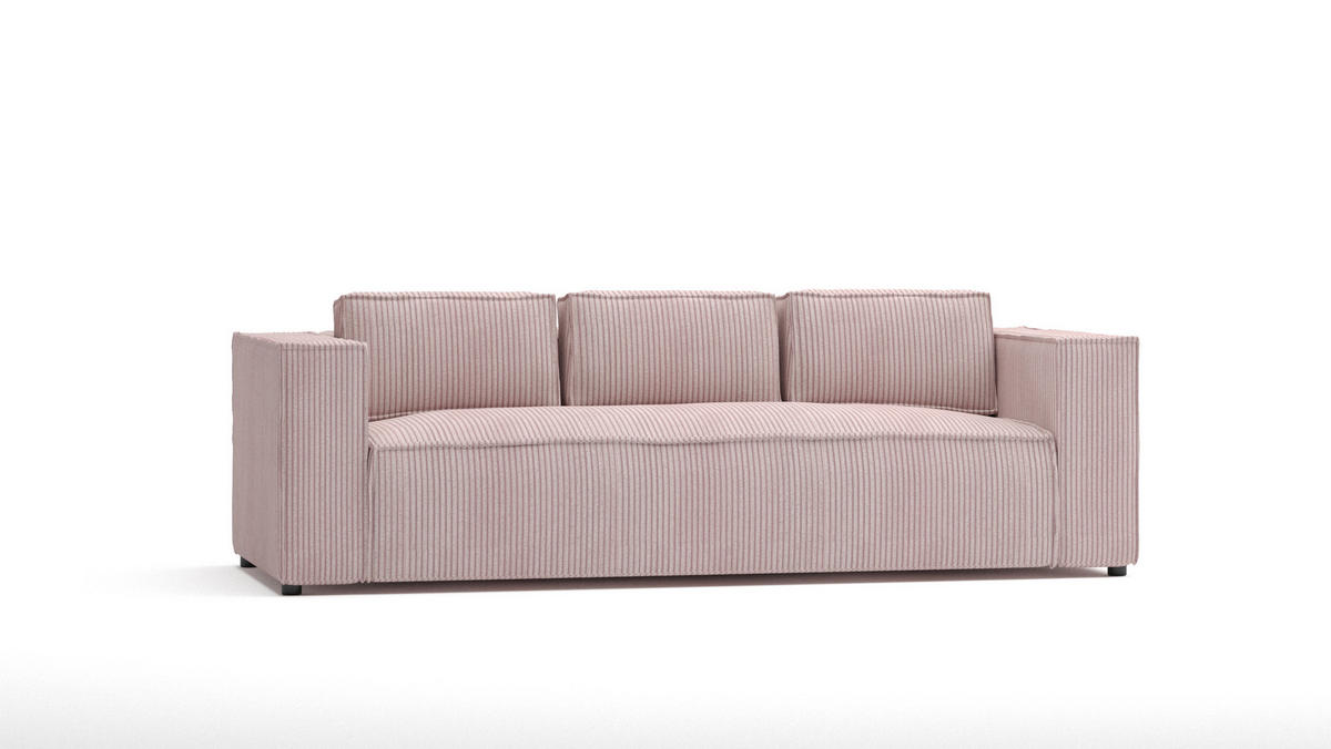 3-SITZER-SOFA Nova Puderrosa Cord - Pink/Schwarz, Holz/Kunststoff (230/64/92cm) - S-Style Möbel