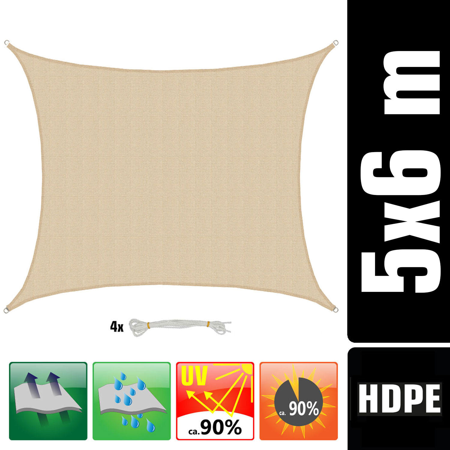 SONNENSEGEL Luftdurchlässig 600/500 cm Beige - Beige, Kunststoff (500/600cm) - Amanka