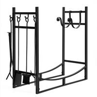 KAMINHOLZREGAL Schwarz - Schwarz, Metall (33/76/76cm) - COSTWAY