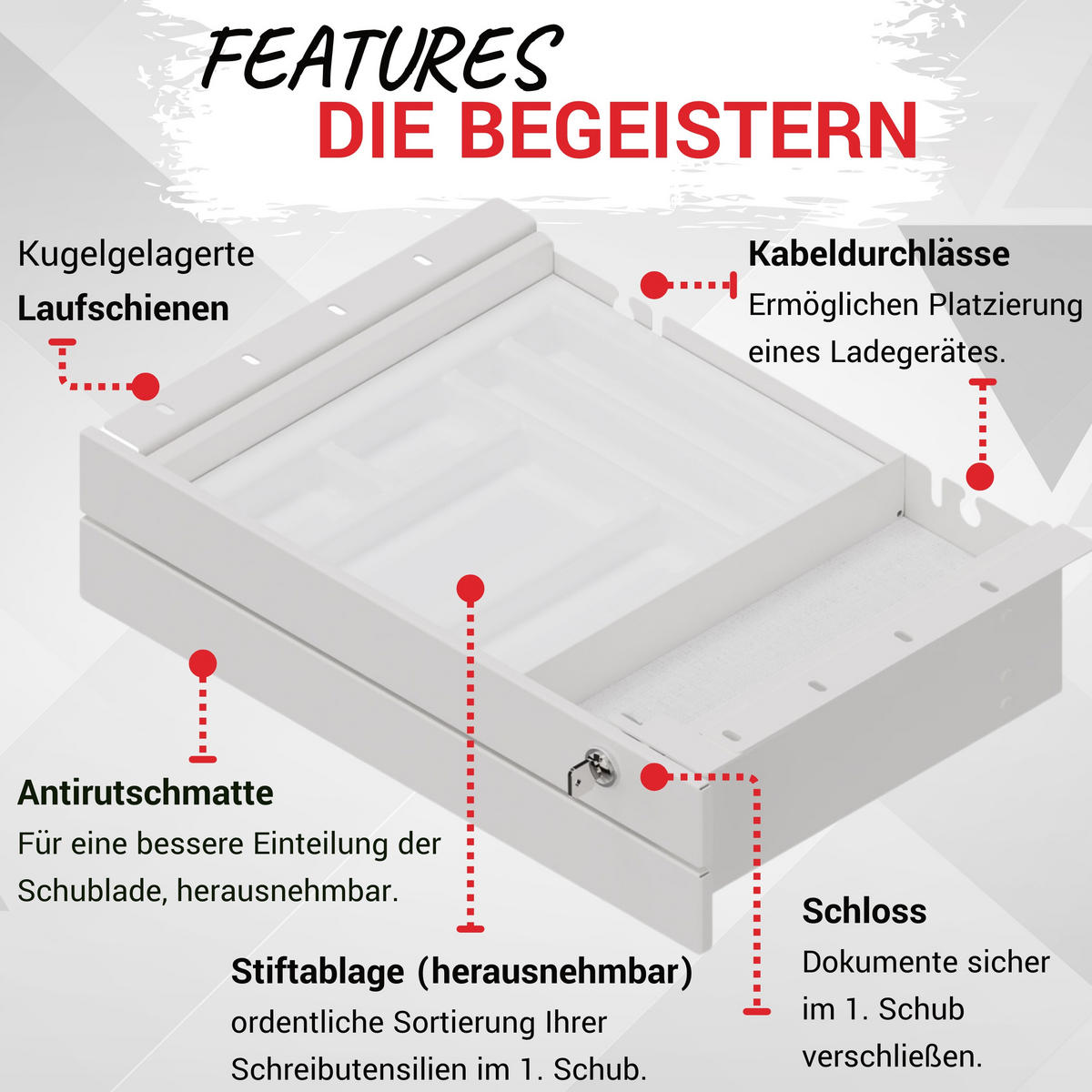 SCHUBLADE DeskDrawerPro2 30,5/46,4/11,1 cm in Weiß - Weiß, Metall (30.5/46.4/11.1cm) - bümö