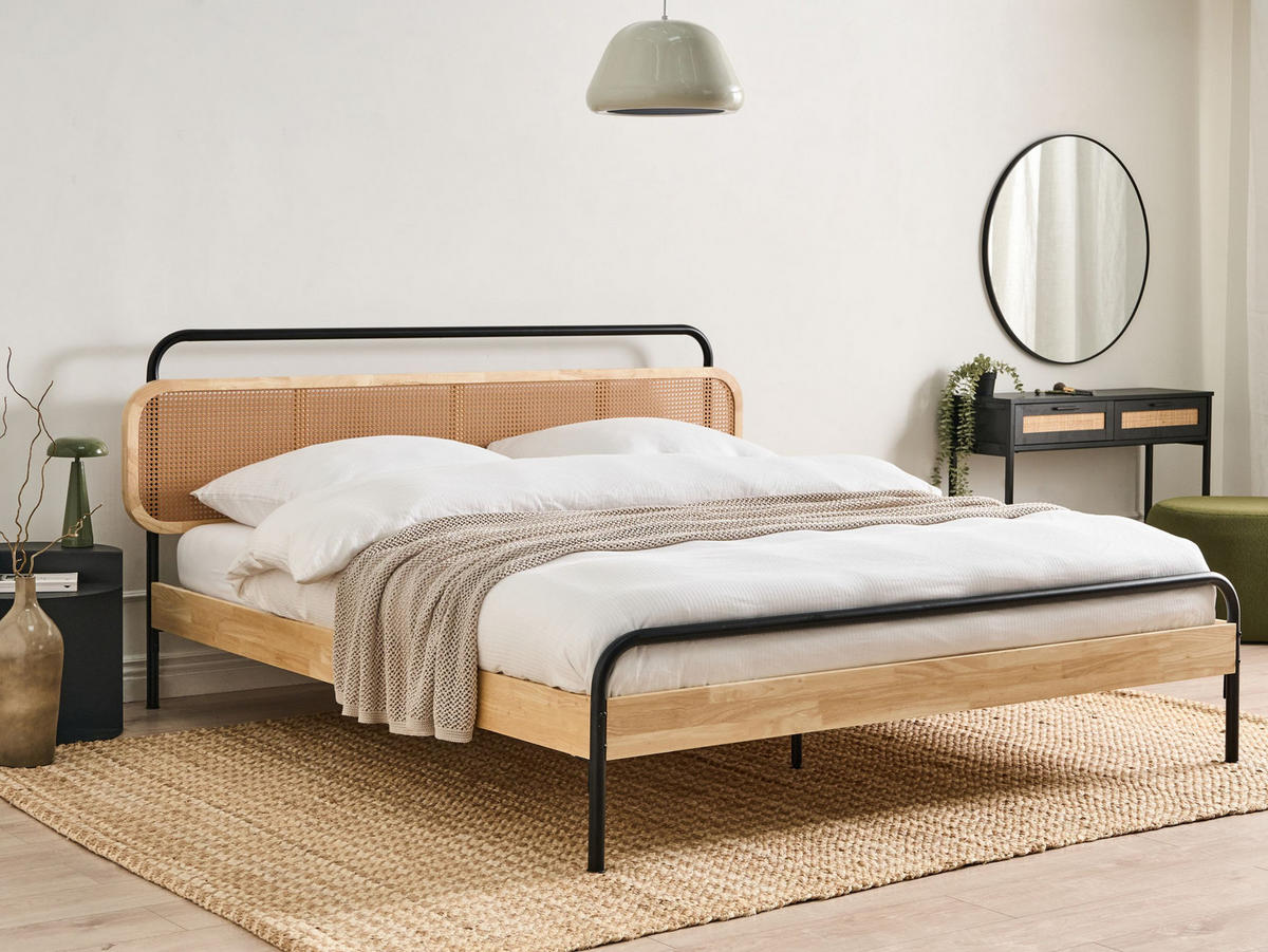 BETT mit Lattenrost 180/200 cm Hellbraun Boussicourt - Hellbraun/Schwarz, Holz (180/200cm) - Beliani