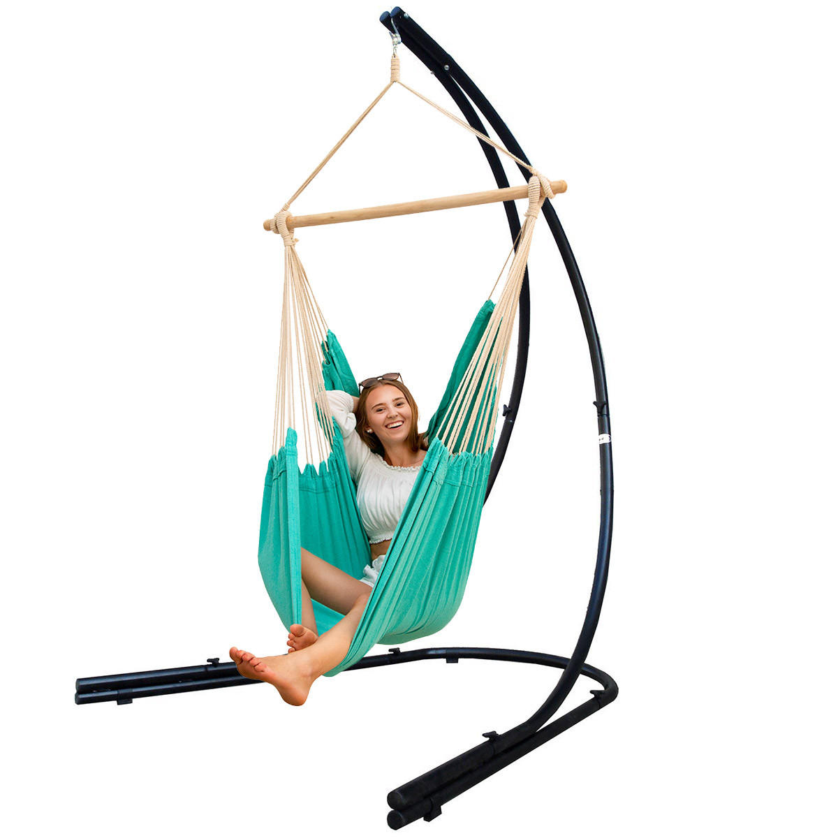 XXL-HÄNGESESSEL inkl. Gestell, 210 cm, Schwarz - Schwarz, Metall (140/210/160cm) - Amanka