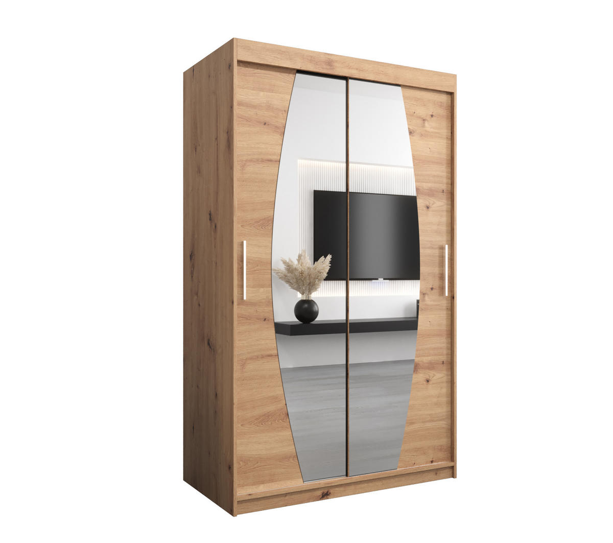 SCHWEBETÜRENSCHRANK 200/120/62 2-türig - Silberfarben/Eiche Artisan, Holz/Kunststoff (120/200/62cm) - MÖBEL KRYSPOL
