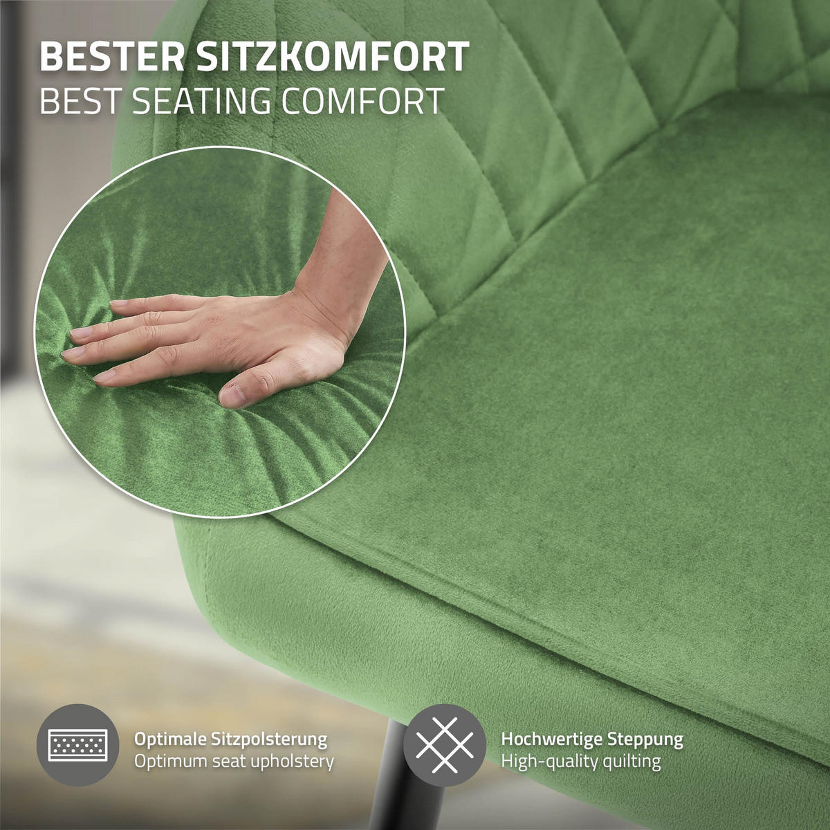ESSZIMMERSTUHL 6er Set Salbei Samt - Schwarz/Grün, Textil/Metall (63/80/60cm) - ML-DESIGN