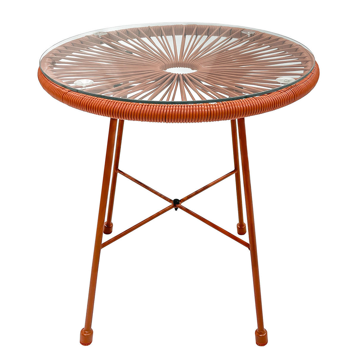 SITZGRUPPE - Stahl / Polyrattan - 3-teilig - Terracotta, Naturmaterialien/Glas - home24