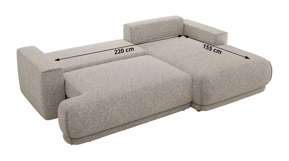 ECKSCHLAFSOFA RINA L Hellgrau Strukture - links - Hellgrau/Schwarz, Kunststoff/Textil (267/170cm) - MKS