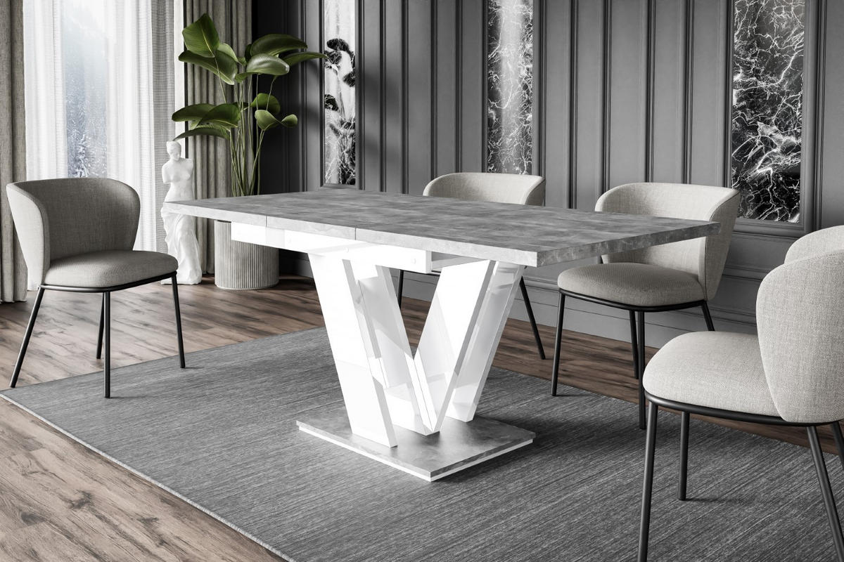 ESSTISCH ausziehbar 120 -160x80x75 cm - Betonoptik / Hochglanz Weiß - ASIV - Grau, Holzwerkstoff (120/80/75cm) - ALTDECOR